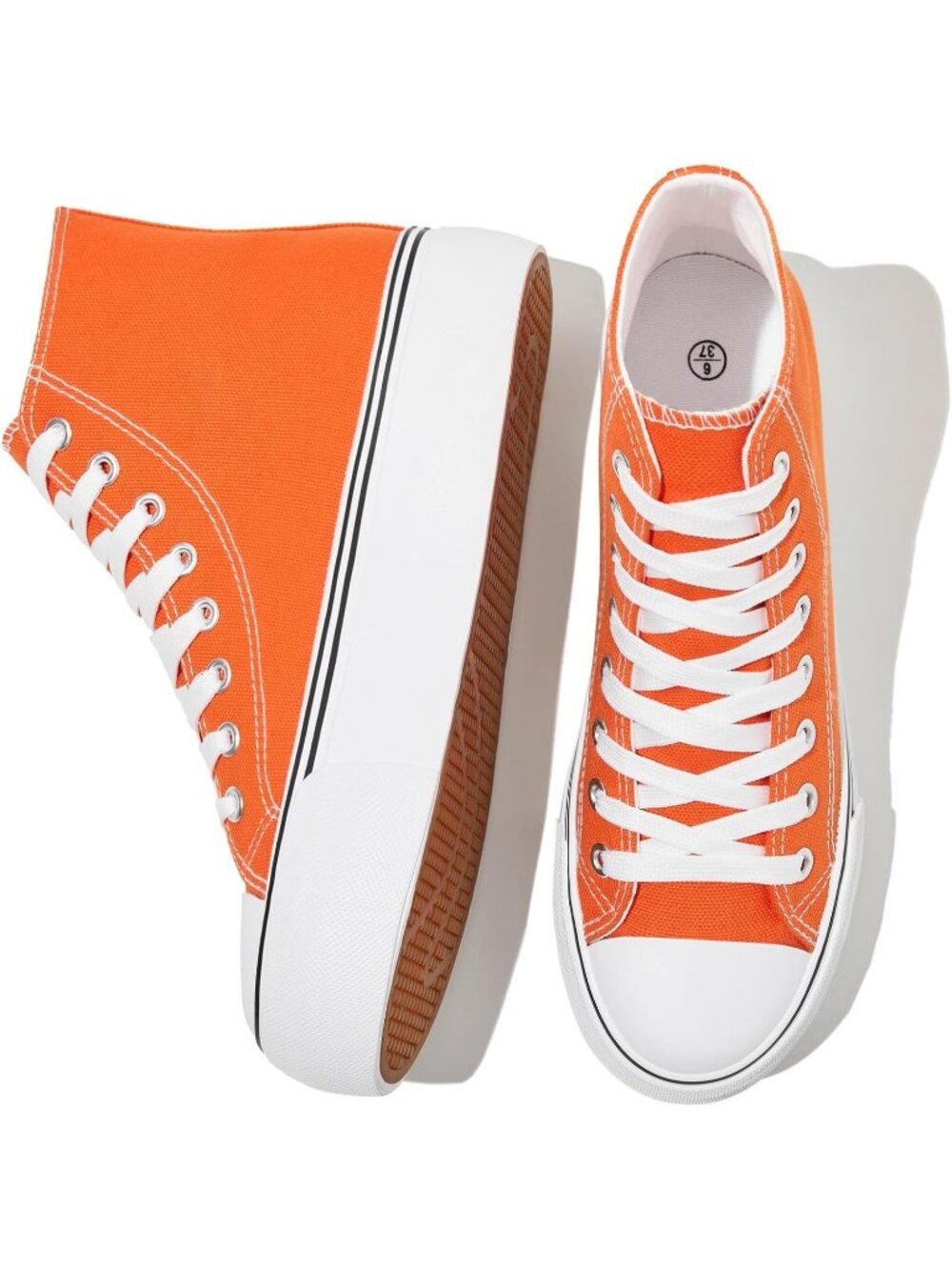 Women's Orange Casual Canvas Shoes Lace Up Platform Heel High Toe Sneakers